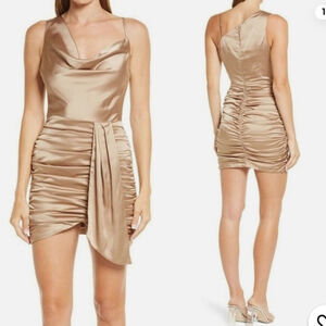 Lavish Alice Dress Size 6 Gathered Mini Dress Satin Bronze Gold Elegant Satin